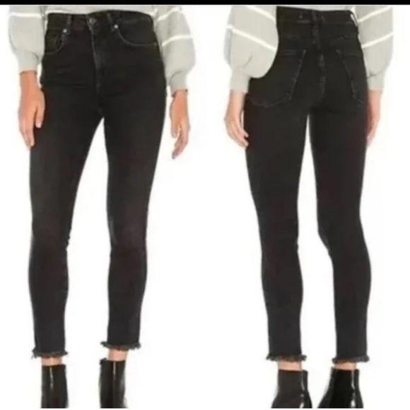 NWT Free People We the Free Raw Hem High-Rise Jegging Washed Black Denim Jeans - Picture 1 of 11
